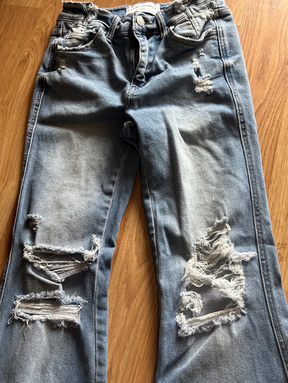 Flying Monkey Light Blue Distressed Flare High Rise Jeans YOUTH Girls 14 - Picture 6 of 6